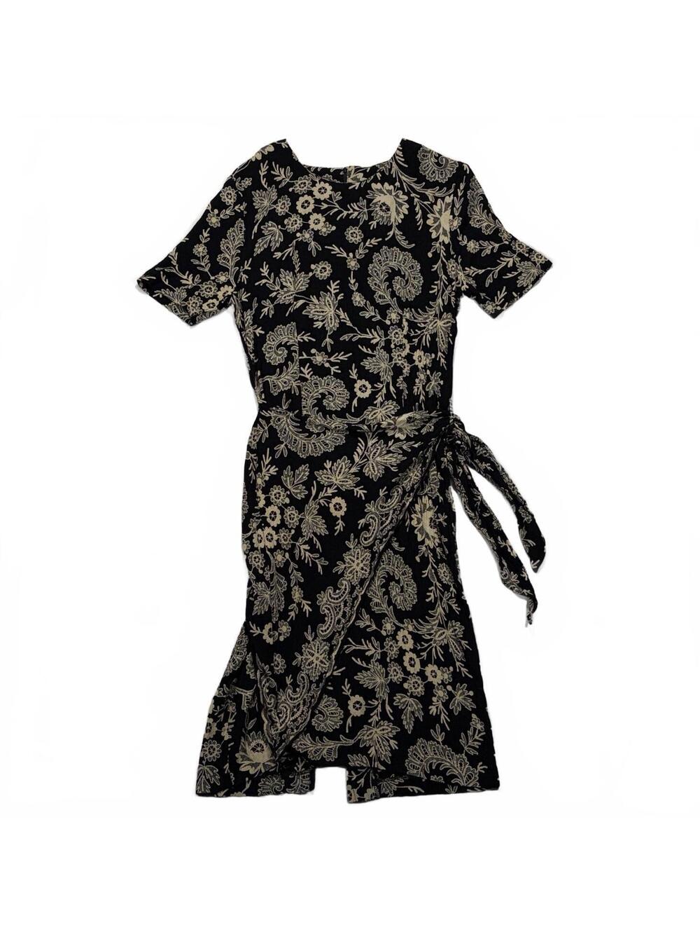 Dress Vintage Paisley Knotted Wrap Black & White